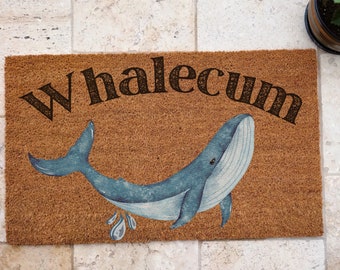 Whalecum door mat, Funny whale door mat, Sailor Decor, Beach House Decor, Housewarming Gift, Beach doormat