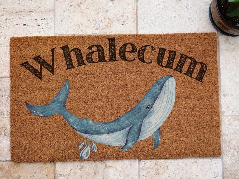 Whalecum door mat, Funny whale door mat, Sailor Decor, Beach House Decor, Housewarming Gift, Beach doormat