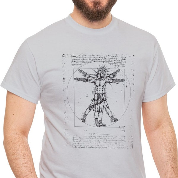 Aztec Shirt, Mexican Aztec Shirt, Aztec Warrior Shirt, Aztec Man Shirt, Aztec Clothing, Aztec Art, Leonardo da Vinci, Vitruvian Man, Mexican