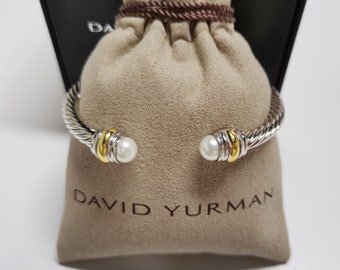 DY Women's Pearl Cable Bracelet in Sterling Silver and 14k Gold Medium Size Gift Bracelet