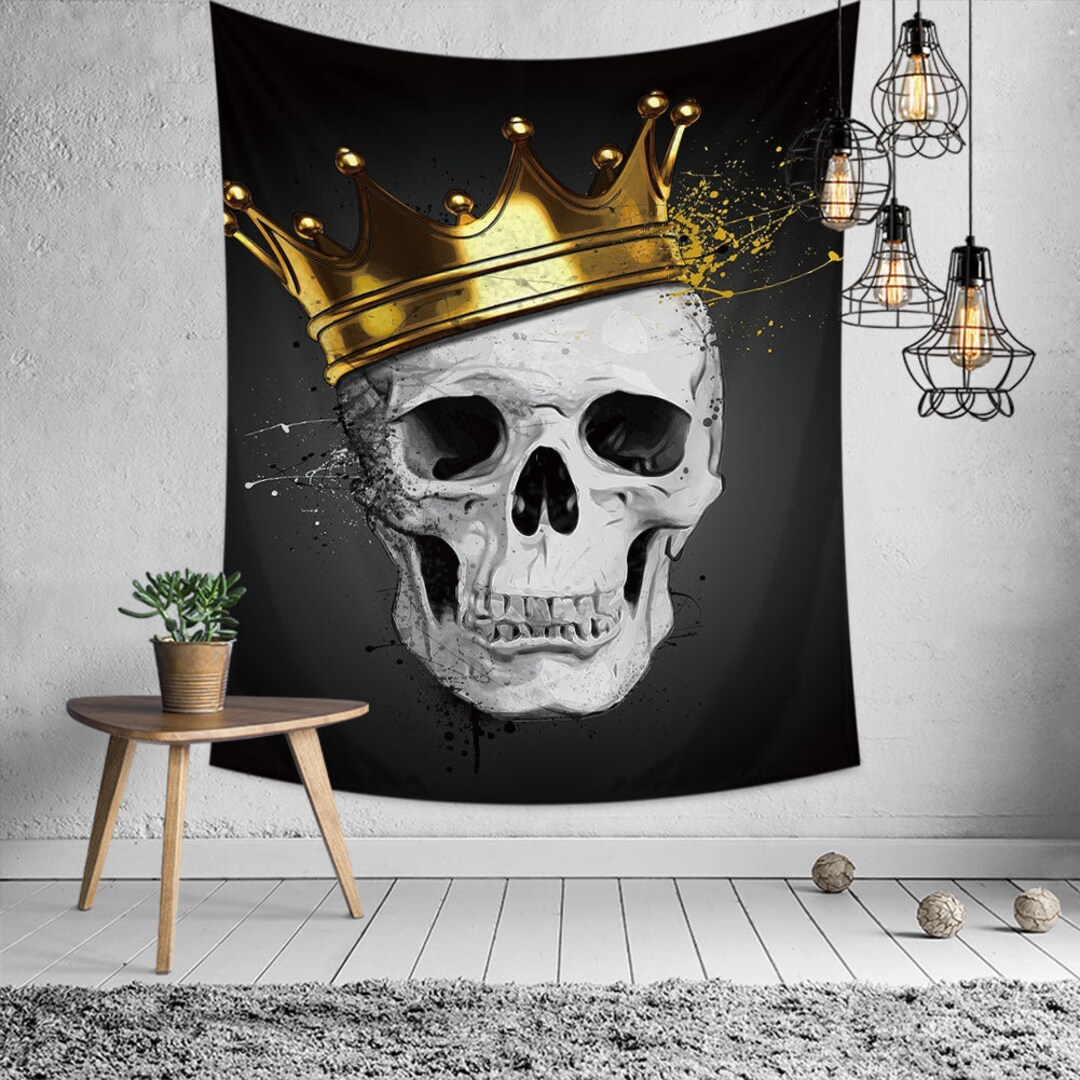 Skull King Tapestry Skeleton Crown Human Skull Starry Sky Etsy