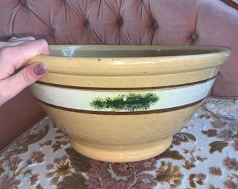 1800s Antique Mocha Ware Seaweed Mixing Bowl Extra Large