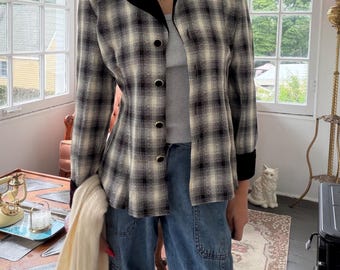 Veste blazer vintage DBY Ltd à carreaux, col en velours et boutons, années 80-90