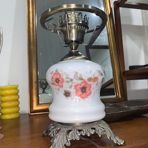 Vintage Gone with the Wind Glass Hurricane Floral Table Lamp - No Shade