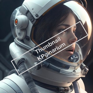 May include: A woman wearing a white astronaut helmet with an orange trim. The helmet has a clear visor and a black hose attached to it. The woman is looking to the right.
