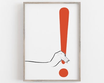 Exclamation Point Print, Vintage Wall Art, Red and White Art, retro poster, wall art print, Minimalist Wall Art, Punctuation Mark