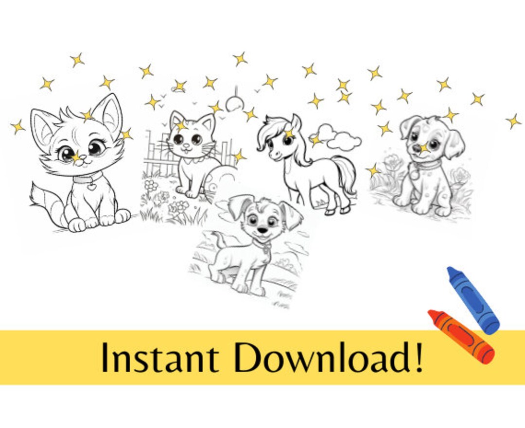 5 Printable Cute Animals Coloring Pages PDF Printable Coloring Pages - Etsy