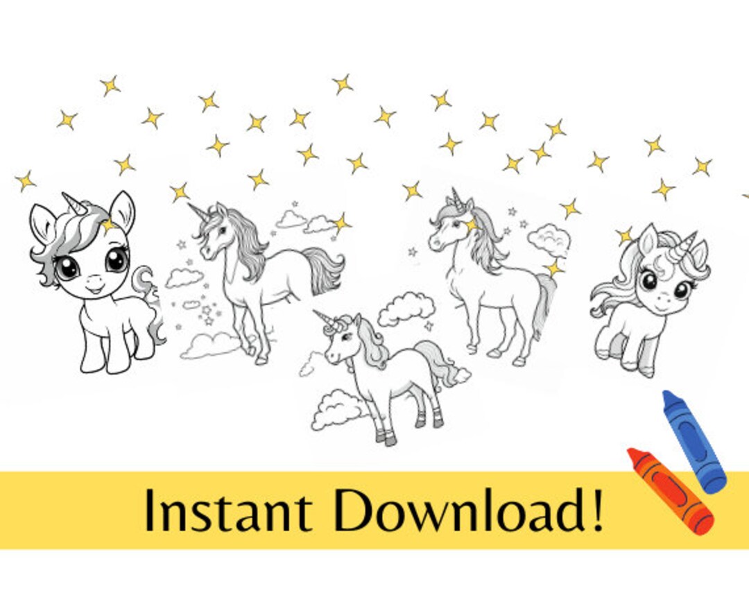 5 Printable Cute Unicorn Coloring Pages PDF Printable Coloring Pages - Etsy
