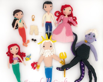 8x The Little Mermaid crochet pattern - Amigurumi - pattern pack - PDF English & Dutch