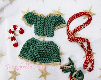 Green Christmas outfit crochet pattern for my 25 cm Dolls - Amigurumi - PDF English & Dutch (Nederlands)