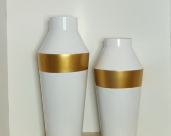 Metal Vase | 2pc Set | Gold Ribbon | Gloss Finish | White-Gold