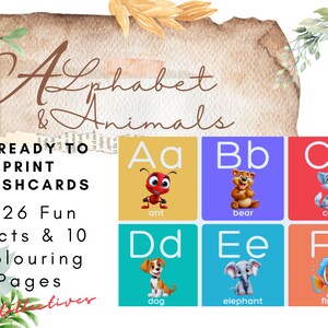 Flashcards ABC de animais para crianças | Reconhecimento do alfabeto e descoberta de animais | 26 Flashcards 26 curiosidades 10 páginas para colorir