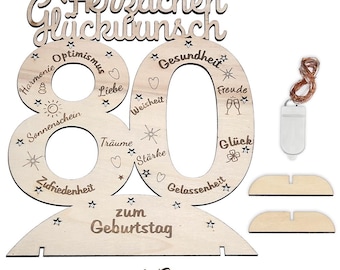 80. Geburtstag Kuchendekoration Set – Mit Zahl 80 Kerzen, Herz- & Stern-Aufsätzen, Schwarze Serie