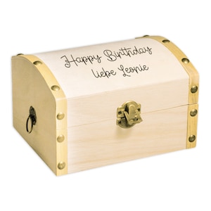 Gravierte personalisierte Holztruhe, Schatztruhe mit Gravur von Wunschtext Hochzeit, Taufe, Weihnachten, Geburtstag & Geldgeschenke13,5x10cm