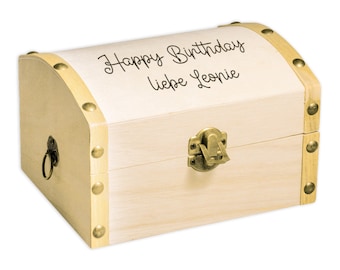 Engraved personalized wooden chest, treasure chest with engraving of desired text wedding, baptism, Christmas, birthday & cash gifts13.5 x 10 cm