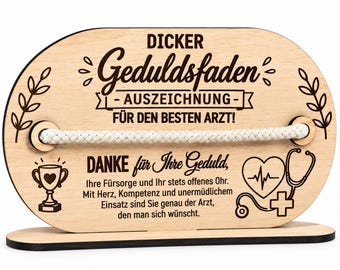 Geschenk für Arzt, Doktor Geschenk, Danke Lasergravur Geduldsfaden, Abschiedsgeschenk Praxis, Lustiges Dankeschön Mediziner Hausarzt