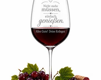Taça de vinho tinto gravada para aposentadoria - "Chega de obrigações...", Presente de aposentadoria personalizado, Presente de despedida para um colega, Taça de vinho para aposentadoria