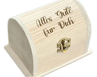 Money gift small treasure chest &quot;All the best for you&quot; wooden box for small gifts, vouchers and banknotes from 5,- to 200,- Euro