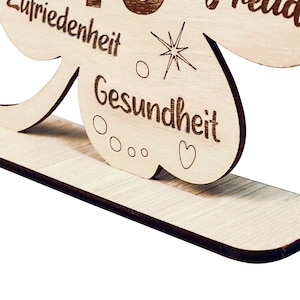 Geluksklaverblad 90e verjaardag Engels gemaakt van hout gelaserd met gegraveerde liefdevolle wensen, cadeau-idee voor mannen en vrouwen, geldcadeau en decoratie ohne Geldhalter