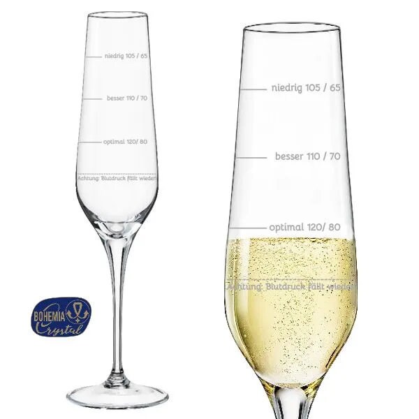 graviertes Sektglas / Weinglas mit Füllstandsanzeige "Blutdruck-Messgerät" Gute Laune Geburtstag Geschenk Idee