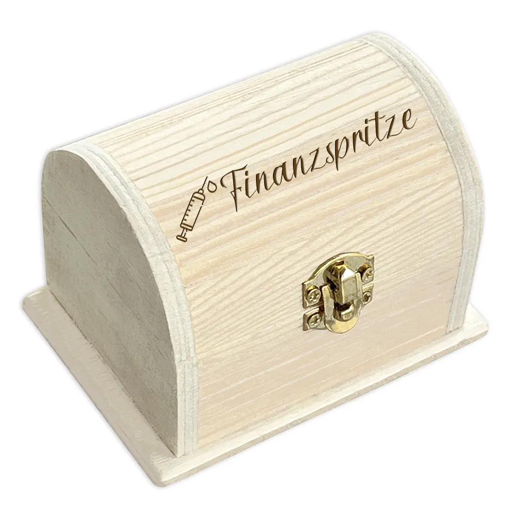 Money gift small treasure chest "financial injection" wooden box for small gifts, vouchers and banknotes from 5,- to 200,- Euro