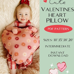 Patrón de costura de almohada de corazón de San Valentín en PDF / Cojín de corazón DIY en 4 tamaños / Descarga digital instantánea para decoración del hogar y regalos