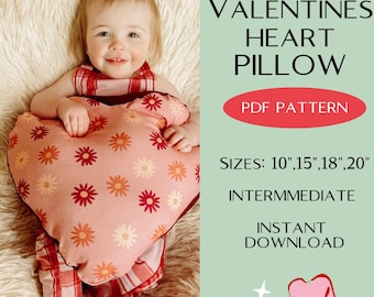 Patron de couture pour coussin coeur Saint-Valentin PDF | Coussin coeur DIY en 4 tailles | Téléchargement numérique instantané pour décoration d'intérieur et cadeaux