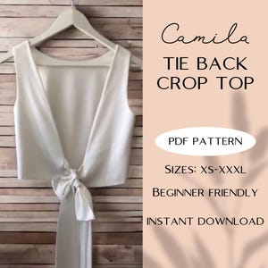 Open Back Tie-Back Top Sewing Pattern | Backless Crop Top PDF | Women’s Top Pattern | Easy Sewing | XS-XXXL | Open Back Pattern Bow