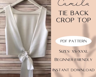 Tie-Back Crop Top Sewing Pattern: Open Back Design (XS-XXXL) (PDF Pattern)
