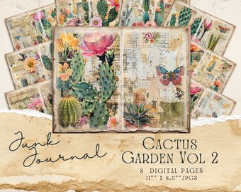 Cactus Junk Journal Pages | Succulent Junk Journal Pages | Cactus Printable Pages | Card Making | Desert Junk Journal | Scrap Paper | JJ0014