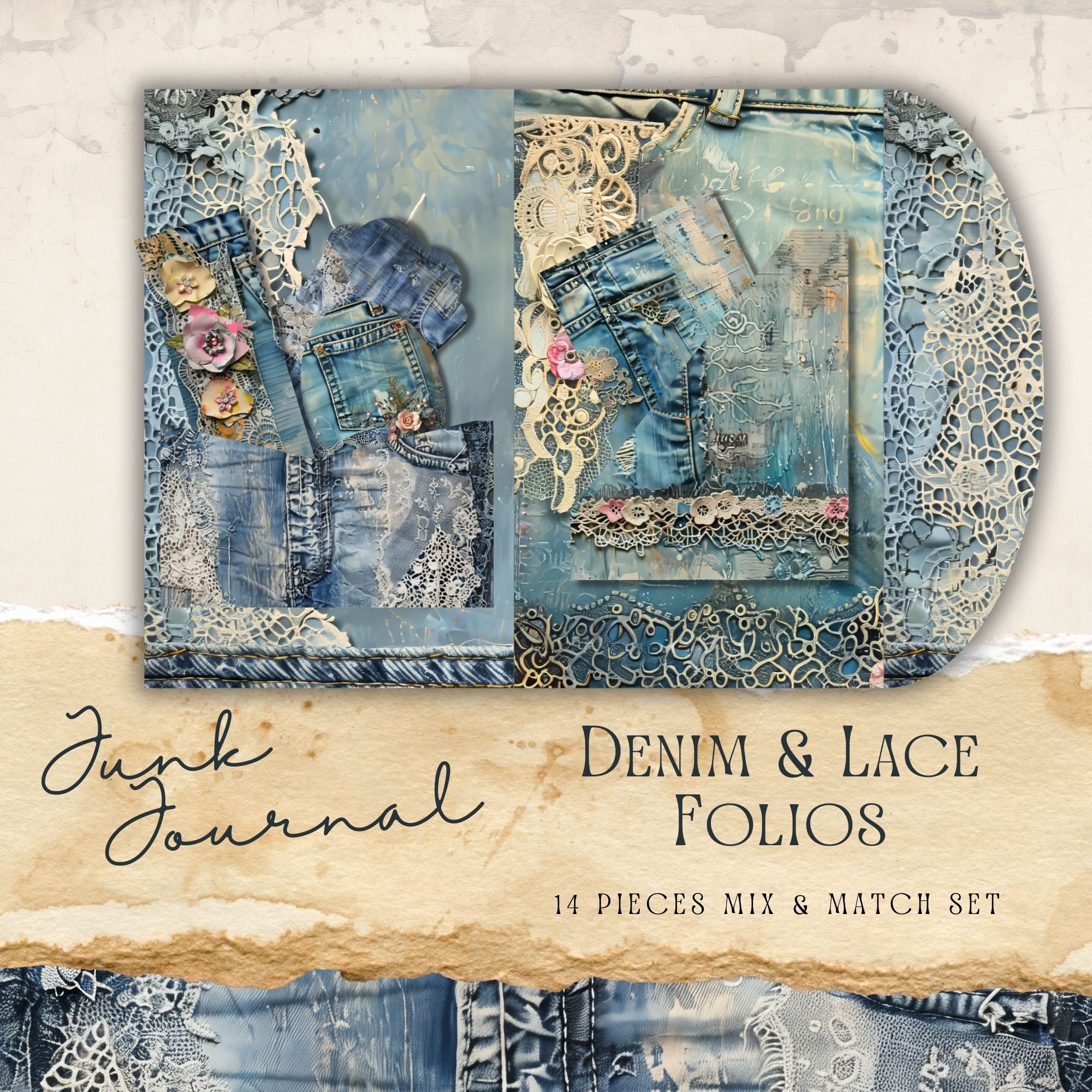 Junk Journal Download Denim and Lace Folios | Old Denim | Folio Kit ...
