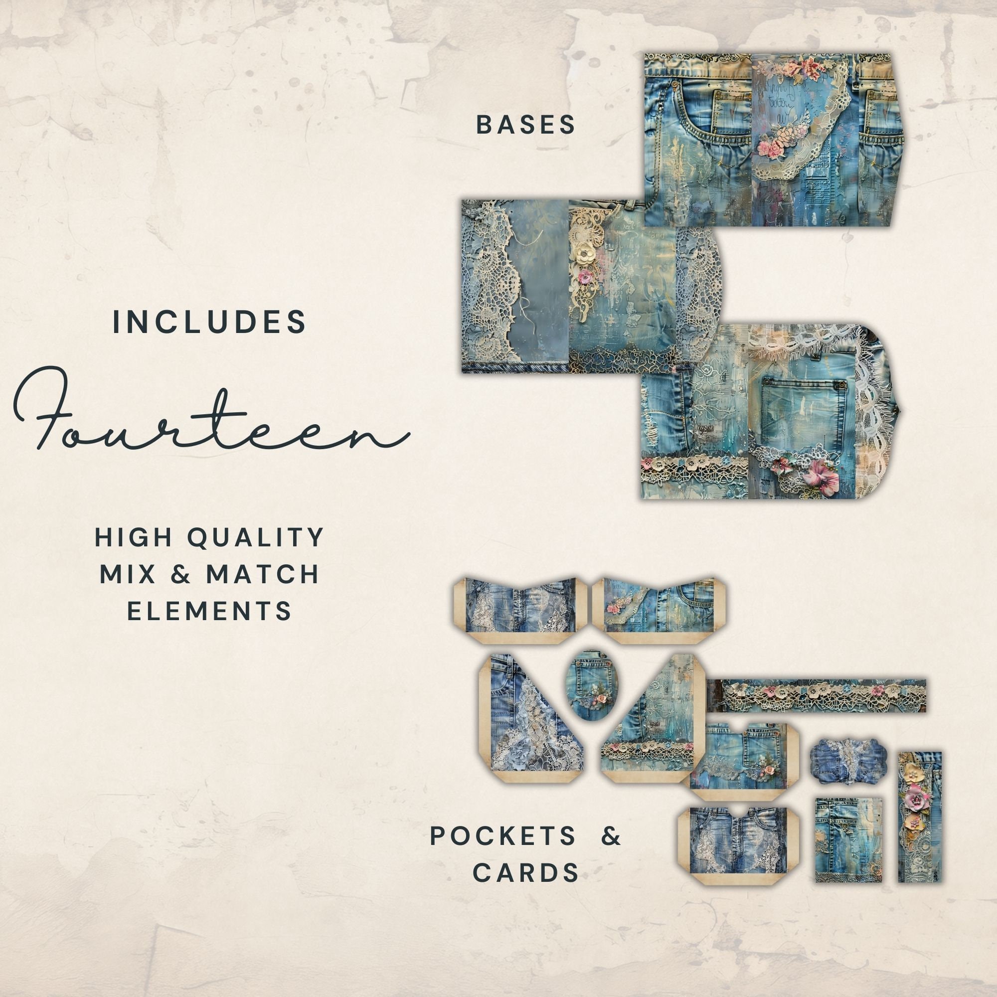 Junk Journal Download Denim and Lace Folios | Old Denim | Folio Kit ...