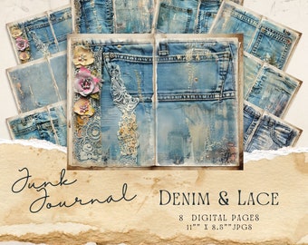 Junk Journal Download Denim and Lace Folios | Old Denim | Folio Kit ...