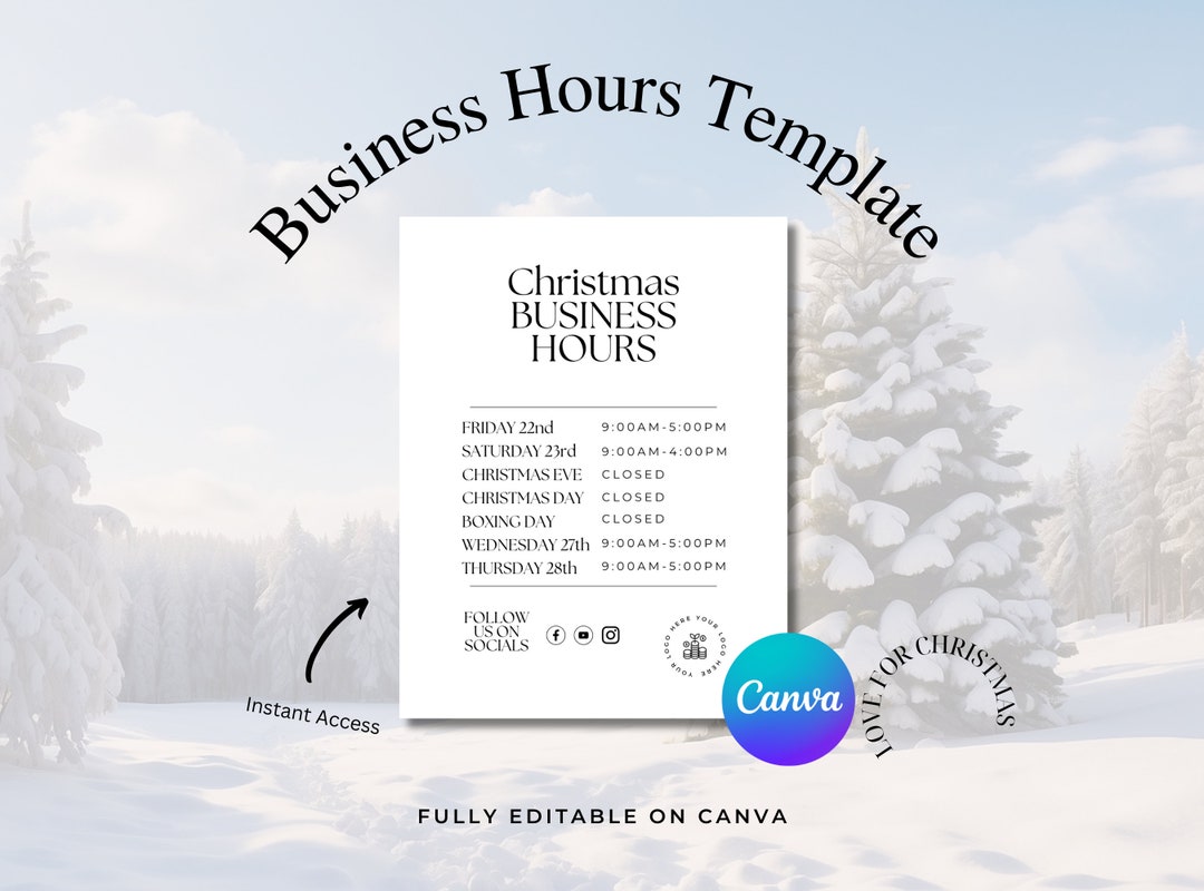 Holiday Store Hours Template, Christmas Business Hours, Christmas Holiday Store Hours Template, Christmas Business Hours, Christmas