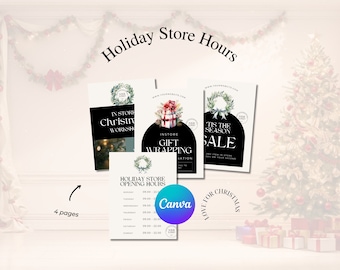 Holiday Store Hours Template, Christmas Business Hours, Christmas opening times, Christmas Business Printable, opening hours sign editable,