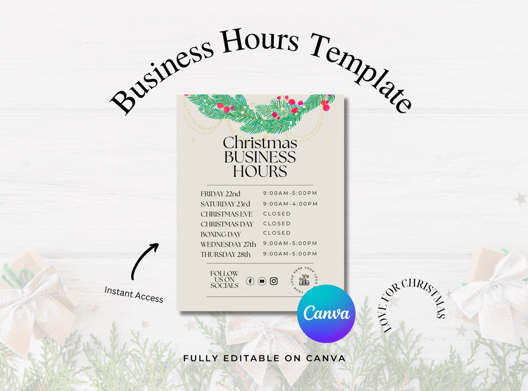 Christmas Business Hours Template Festive Store Opening Times canva Christmas Business Hours Template Festive Store Opening Times canva