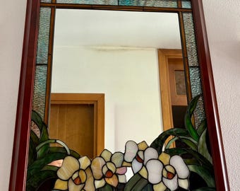 Spiegel mit Tiffany-Glas und Holzrahmen