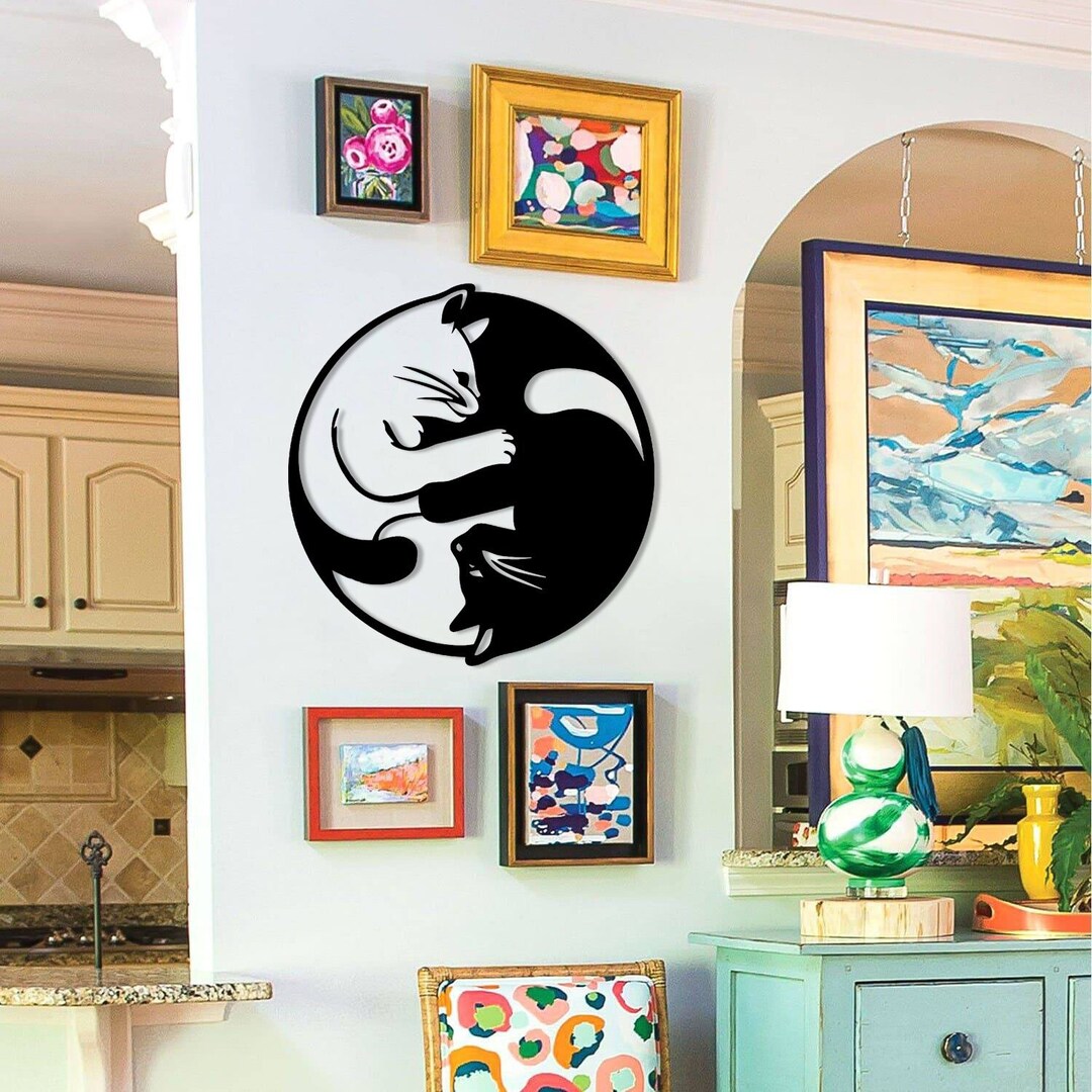 Yin Yang Cat Metal Wall Art, Metal Wall Decor, Wall Hangings, Geometric