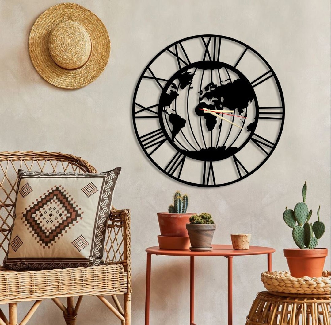 World Clock Metal Wall Art Metal Wall Decor World Clock Etsy