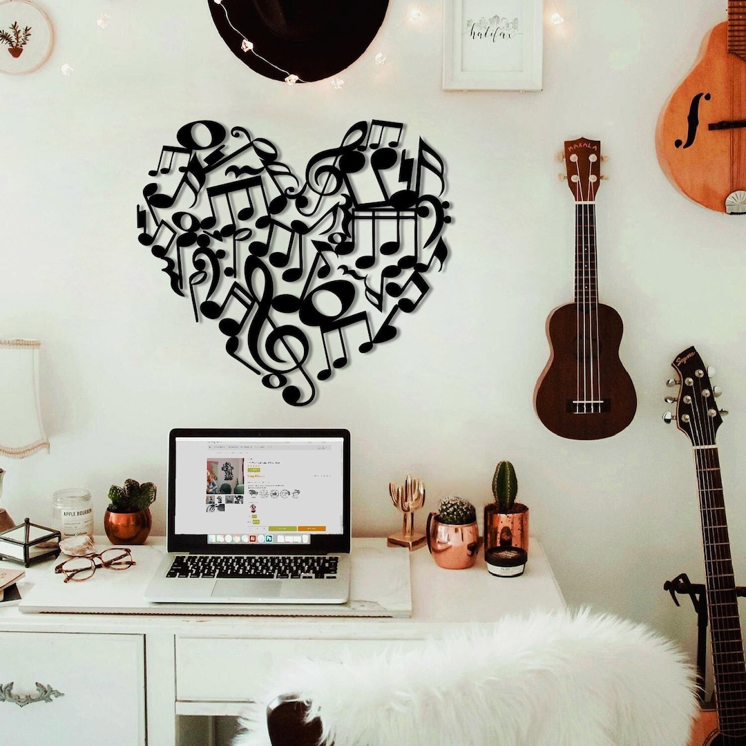 Metal Wall Art, Metal Wall Decor, Music Notes Heart Symbol , Wall