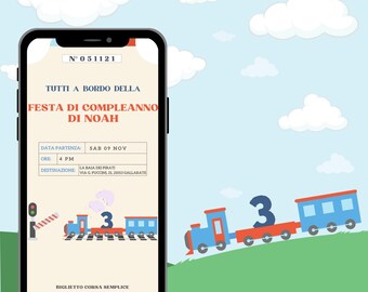 Bewerkbare geanimeerde treinverjaardagsuitnodiging | Digitaal kinderfeestje