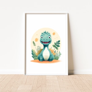 Arte de pared descargable de dinosaurio verde para niños