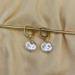 18k gold plate pearl huggie earrings | gold | faux pearl | handmade | aericean