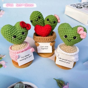 Adorable Handmade Heart-shaped Succulent Pot-Positive Affirmation Gift Set-Mother's Day Gifts-Crochet Desk Buddy-Spring Decor-Spring Gift