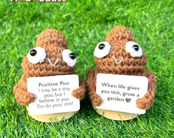 Handmade Crochet Poop Emoji with Positive Quotes,Crochet Positive Poo Desk Buddy,Positive Gift for Family/Friends,Small Funny Unique Gift