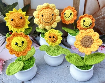 Handmade Crochet Mini Potted Sunflowers-6 Styles Available-Crochet Smiling  Sunflower Decoration-Home table decor-Birthday Gift-Gift for her