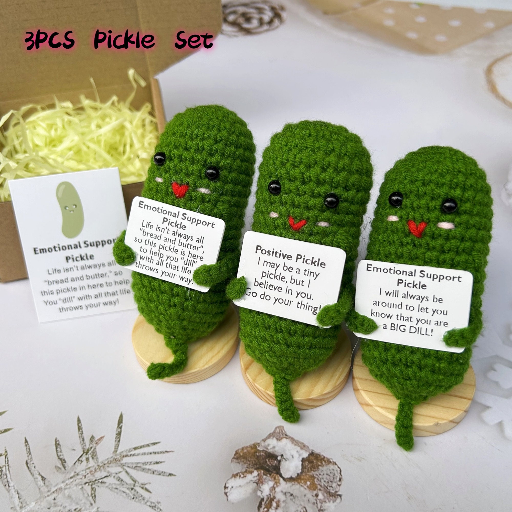 PICKLE PALS Emotional Support Pickle Plush Amigurumi W/ Laminated Card 