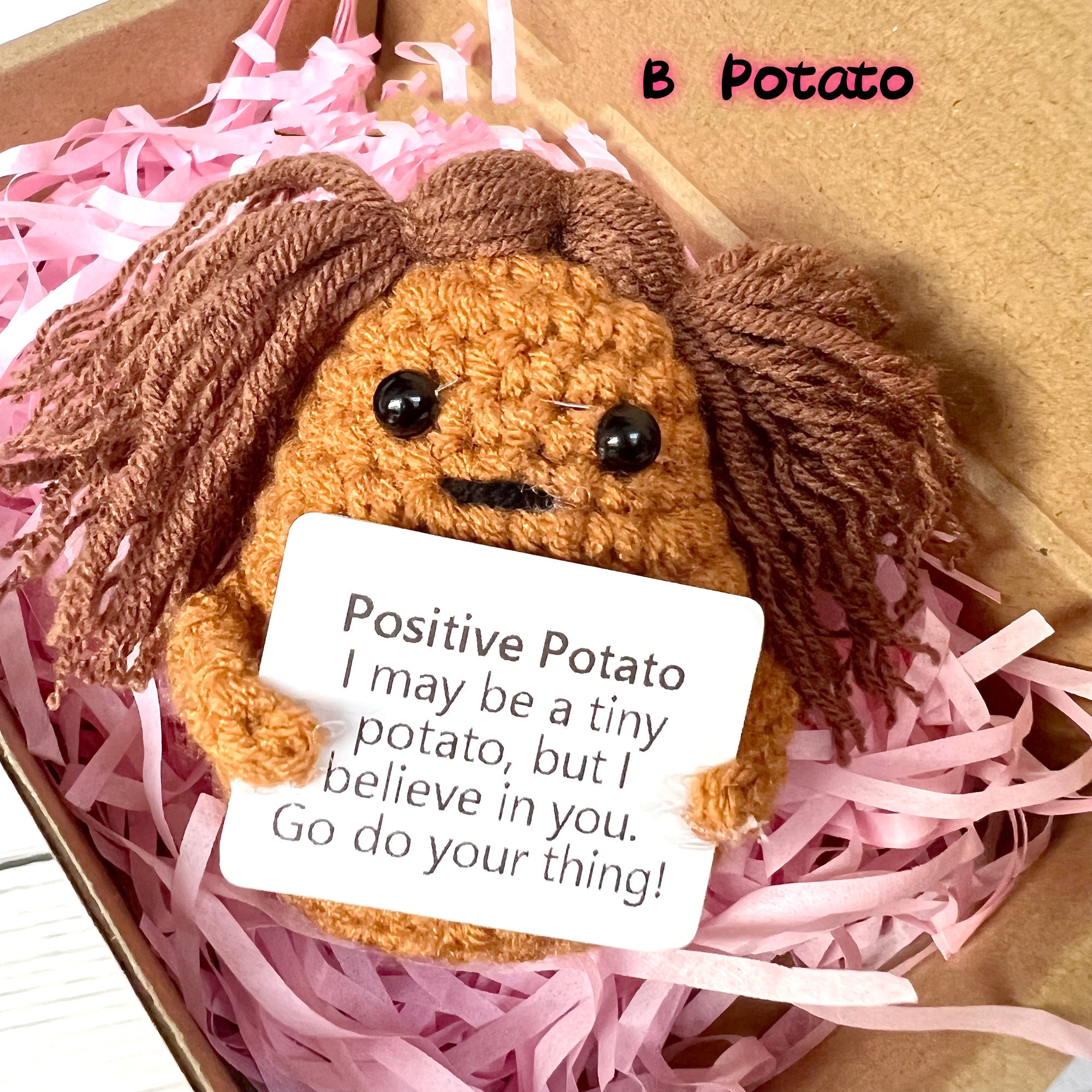  CIBBALIY Positive Potatoes Crochet Potato with Positive Card  Funny Gift New Year Gift Decoration 1 Set (potatogray) : Home & Kitchen