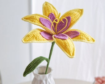 Crochet Yellow and Purple Lily,Handmade Knitted Lily Flower,Home Desk Decor,Flower Arrangement,Anniversary Gift,Mother's Day Gift for her