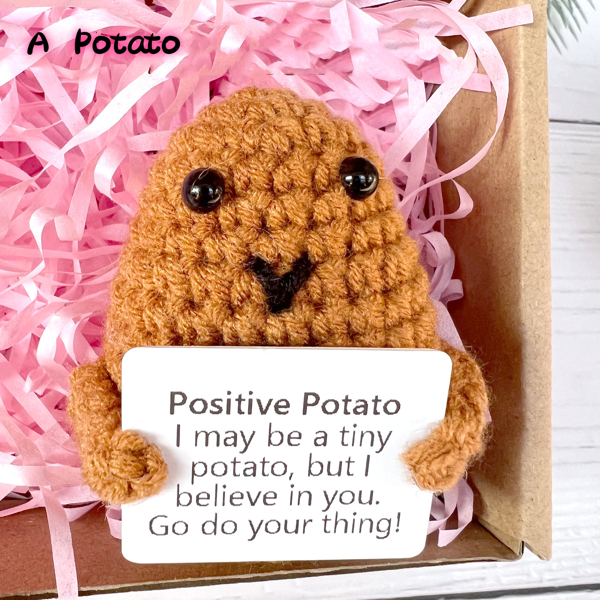  CIBBALIY Positive Potatoes Crochet Potato with Positive Card  Funny Gift New Year Gift Decoration 1 Set (potatogray) : Home & Kitchen